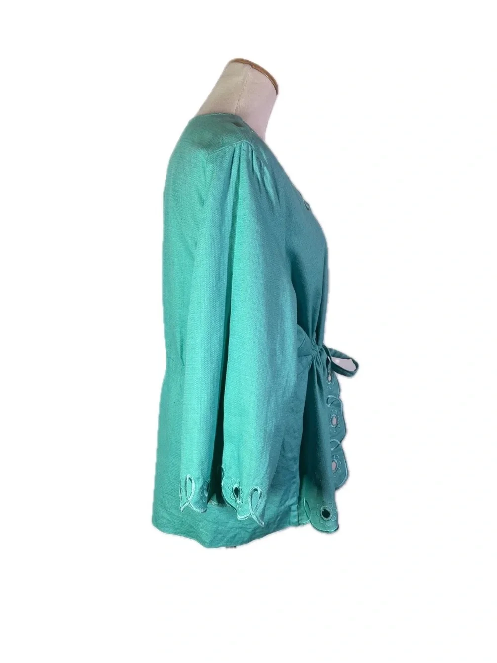 Turquoise Scalloped Tie-Waist Jacket